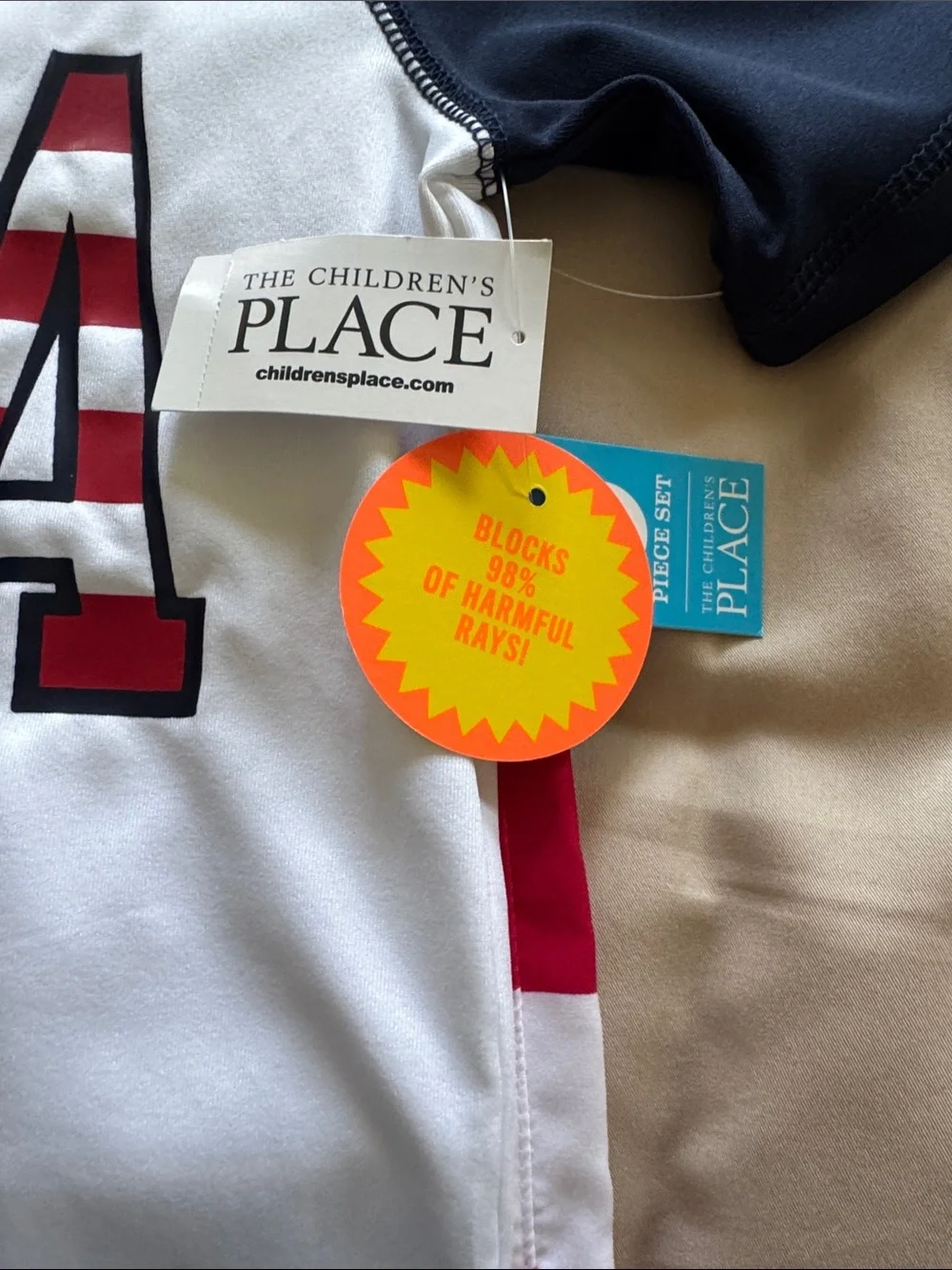 THE CHILDREN'S PLACE SPORT Boy USA Rash Guard Swim Set 4T NEW SPF 50+ Fabric